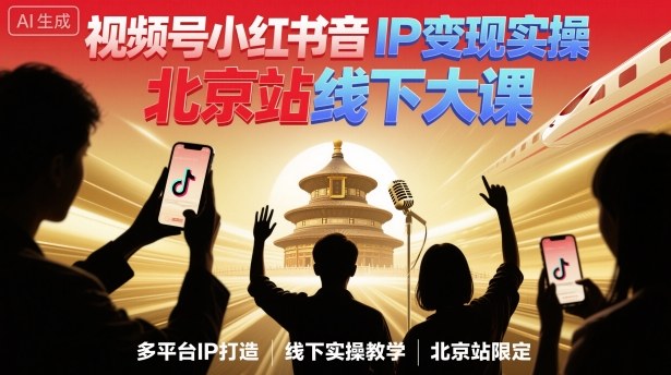 视频号小红书抖音IP变现实操北京站线下大课，40+行业短视频高变现姿势，100+IP高变现实操技术-百盟网