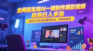 全网首发用AI一键制作爆款视频，自测日入多张，适合大学生宝妈兼职创业，保姆级教程-百盟网