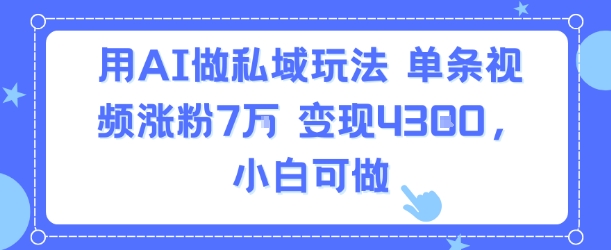用AI做私域玩法，单条视频涨粉7W变现4.3k，小白可做-百盟网