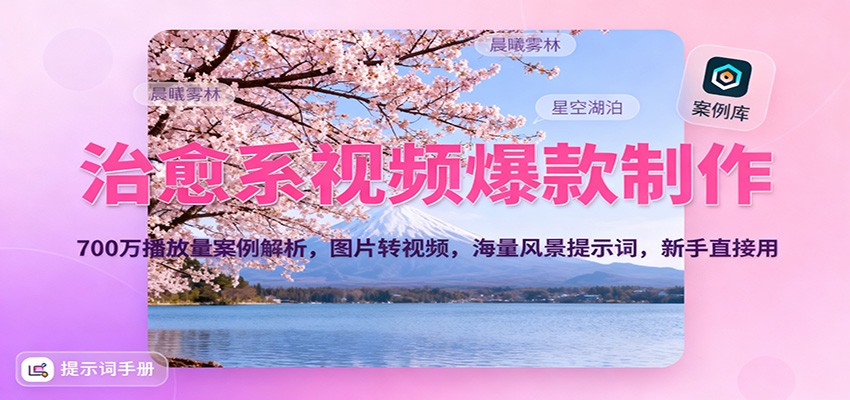 治愈系视频爆款制作，700万播放量案例解析，图片转视频，海量风景提示词，新手直接用-百盟网