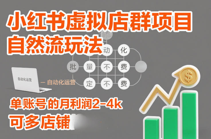 小红书虚拟店群项目，自然流玩法，批量自动化，稳定不费号，单账号的月利润2-4k，可多店矩阵-百盟网