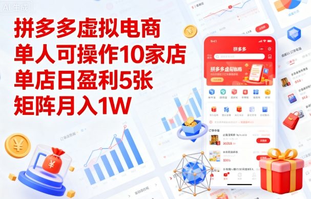 拼多多虚拟电商，单人可操作10家店，单店日盈利5张，矩阵月入1W+【揭秘】-百盟网