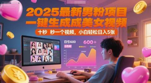 2025最新男粉项目，一键生成美女视频，日引600+色粉 十秒一个视频，小白轻松日入5张【揭秘】-百盟网