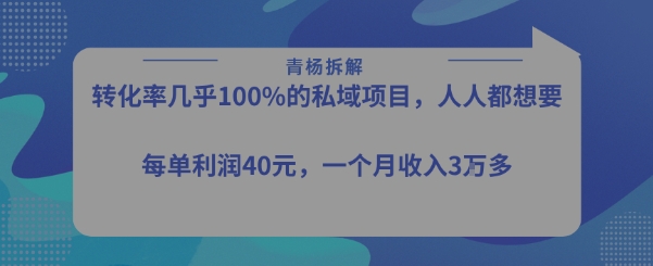 转化率最高的私域项目，每单利润40-50米，月入过1w-百盟网
