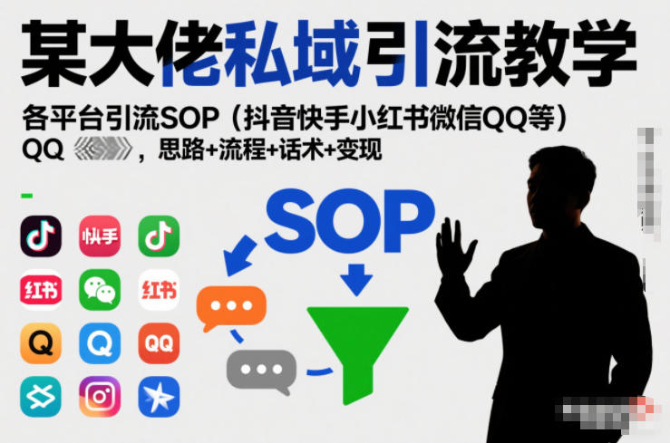 某大佬私域引流教学，各平台引流SOP(抖音快手小红书微信QQ等)，思路+流程+话术+变现-百盟网