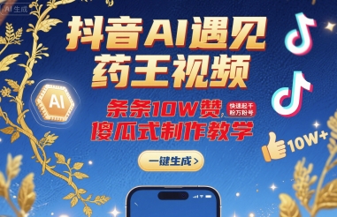 抖音AI遇见药王视频，条条10W赞，快速起千粉万粉号，傻瓜式制作教学-百盟网