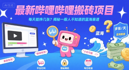 最新哔哩哔哩上B站搬砖项目，每天能挣几张？揭秘一般人不知道的蓝海赛道-百盟网
