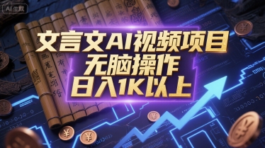 文言文AI视频项目，无脑操作，日入1K以上-老莫涯