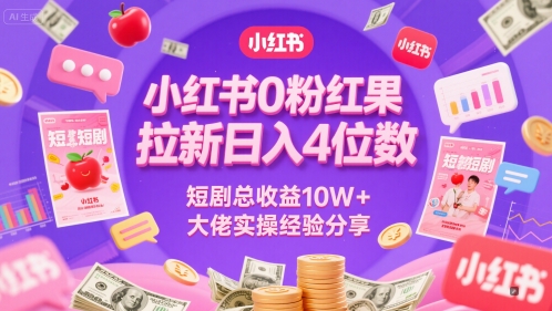 小红书0粉红果短剧拉新日入4位，数短剧总收益10W+大佬实操经验分享-百盟网