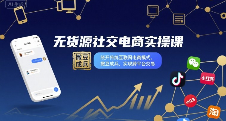 无货源社交电商实操课，绕开传统互联网电商模式，撒豆成兵，实现跨平台交易-百盟网