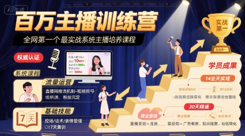 百万主播训练营，全网第一个最实战系统主播培养课程-有量联盟