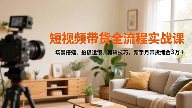 短视频带货全流程实战课,场景搭建、拍摄运镜、剪辑技巧,新手月带货佣金3万+-百盟网