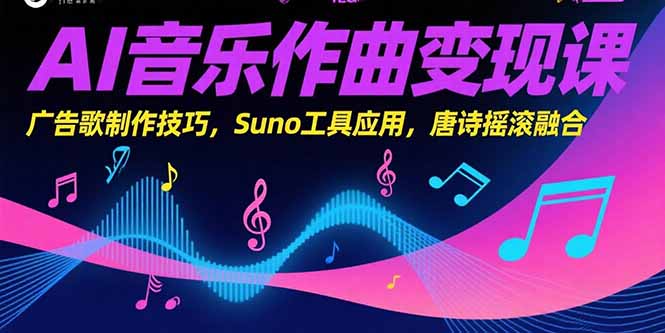 AI音乐作曲变现课，广告歌制作技巧，Suno工具应用，唐诗摇滚融合-百盟网