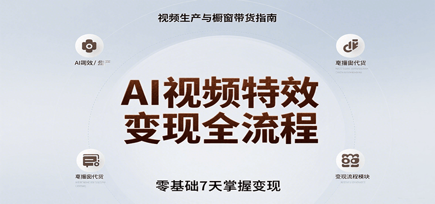 AI视频特效变现全流程，零基础7天掌握视频生产到橱窗带货变现-百盟网