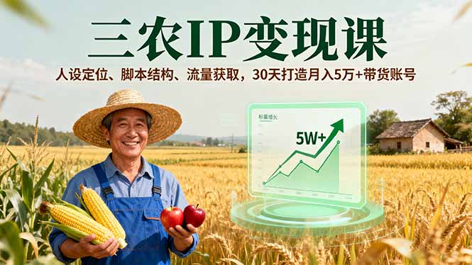 三农IP变现课，人设定位、脚本结构、流量获取，30天打造月入5万+带货账号-百盟网