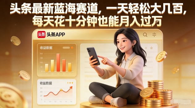 头条最新蓝海赛道，一天轻松大几张，每天花十分钟也能月入过1W【揭秘】-百盟网