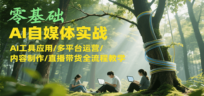 零基础AI自媒体实战，AI工具应用/多平台运营/内容制作/直播带货全流程教学-长盈网