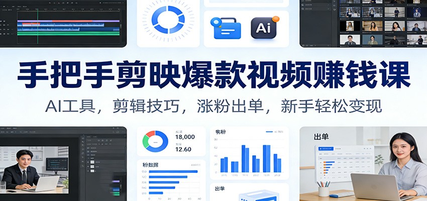 手把手剪映爆款视频赚钱课：AI工具，剪辑技巧，涨粉出单，新手轻松变现-百盟网