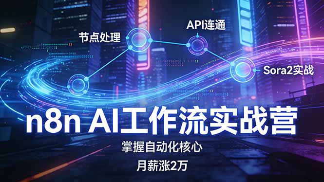 n8n AI工作流实战营，节点处理+API连通+Sora2实战，掌握自动化核心月薪涨2万-百盟网