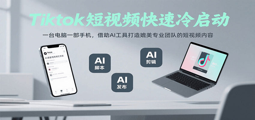 Tiktok短视频快速冷启动，一台电脑一部手机，借助AI工具打造媲美专业团队的短视频内容-时光资源网