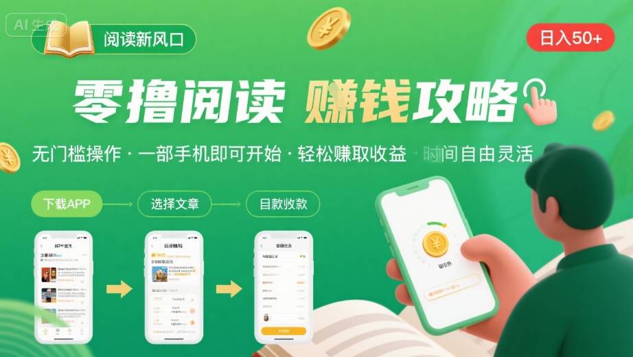 零撸阅读新风口，无门槛轻松挣，一部手机，日入 50-3张【揭秘】-有量联盟