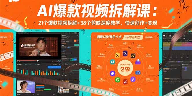 AI爆款视频拆解课：21个爆款视频拆解+38个剪映深度教学，快速创作+变现-百盟网