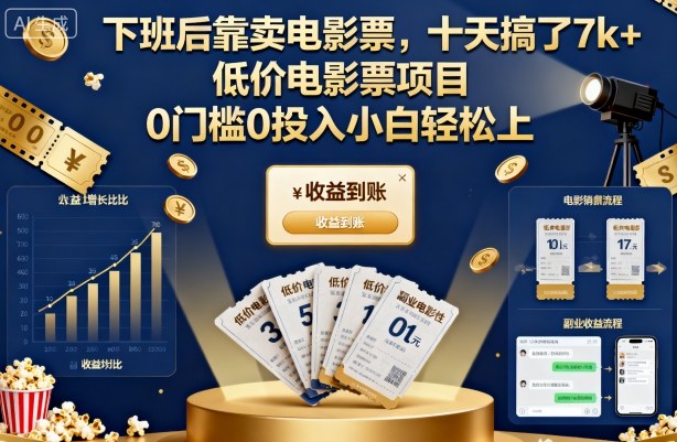 下班后靠卖电影票，十天搞了7k+，低价电影票项目，0门槛0投入小白轻松上手【揭秘】-百盟网