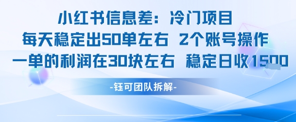 小红书信息差冷门项目一单利润30块每天稳定1.5k左右2个账号操作-长盈网
