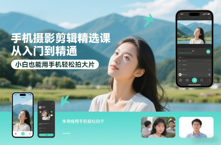 手机摄影剪辑精选课,从入门到精通,小白也能用手机轻松拍大片-百盟网