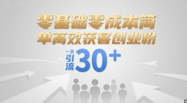 零基础零成本简单高效获客创业粉，一天引流30+-百盟网