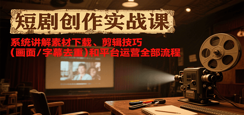 短剧创作实战课，系统讲解素材下载、剪辑技巧(画面/字幕去重)和平台运营全部流程-百盟网