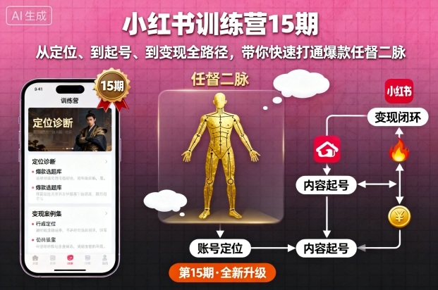 小红书训练营15期，从定位、到起号、到变现全路径，带你快速打通爆款任督二脉-百盟网