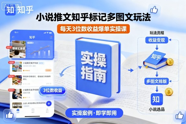 小说推文知乎标记多图文玩法，每天3位数收益爆单实操课-百盟网