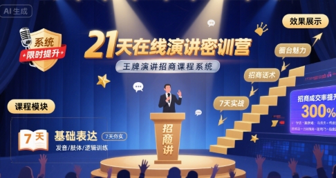 21天在线演讲密训营，王牌演讲招商课程系统-金创谷