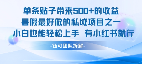 单条贴子带来5张的收益，暑假最好做的私域项目之一，小白也能轻松上手，有小红书就行-创圈网