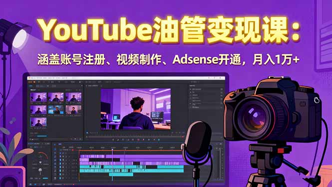 2025YouTube油管变现课：涵盖账号注册、视频制作、Adsense开通，月入1万+-百盟网