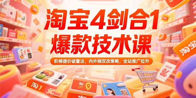 淘宝4剑合1爆款技术课73期：阶梯提价破量法，内外销双改策略 全站推广拉升-百盟网