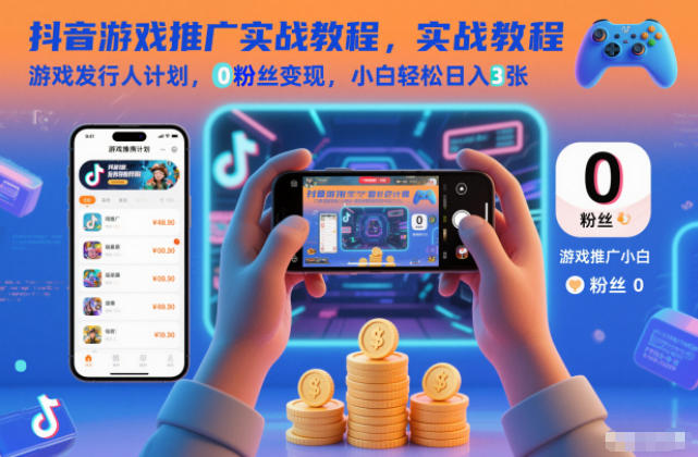 抖音游戏推广实战教程,游戏发行人计划,0粉丝变现,小白轻松日入3张-百盟网