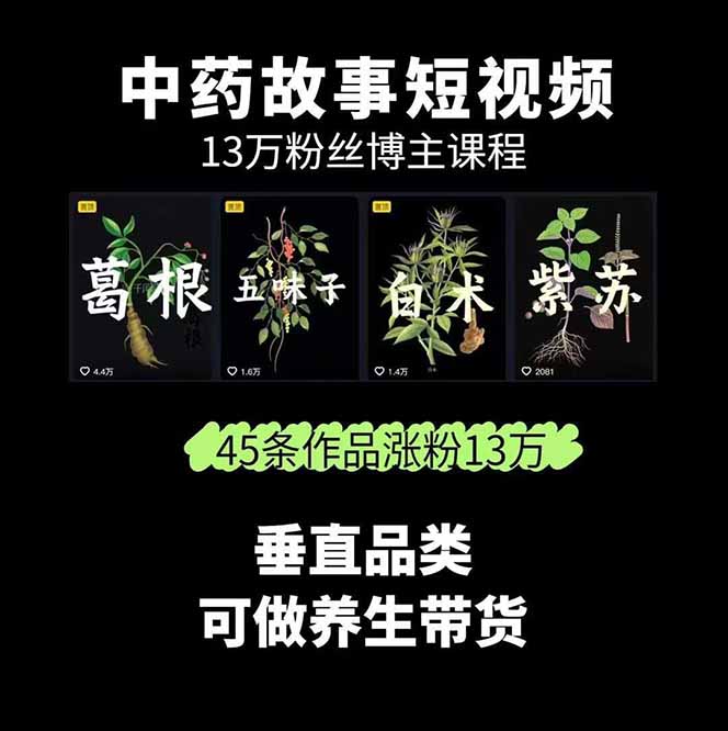 图片[1]-中草药养生赛道：AI文案+故事模板+橱带货，45条作品涨粉13w+单月变现1万+-百盟网