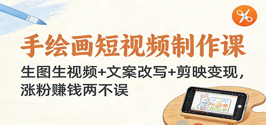 手绘画短视频制作课：生图生视频+文案改写+剪映变现，涨粉赚钱两不误-百盟网