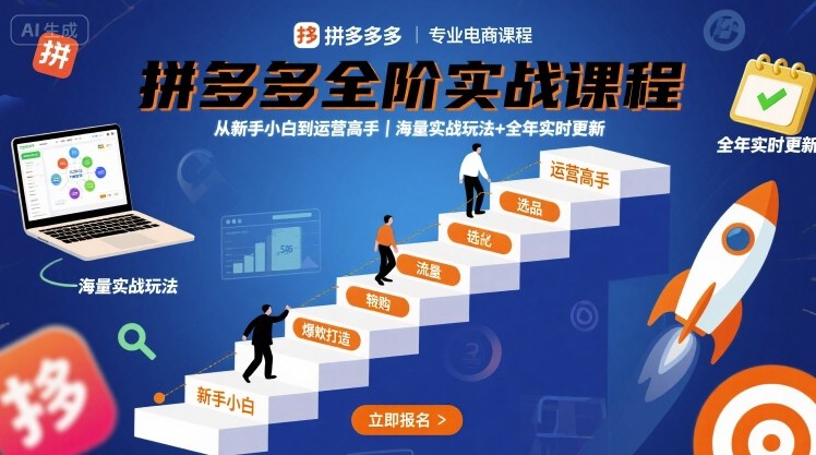 拼多多全阶实战课程，从新手小白到运营高手，海量实战玩法+全年实时更新【2025年9月更新】-百盟网