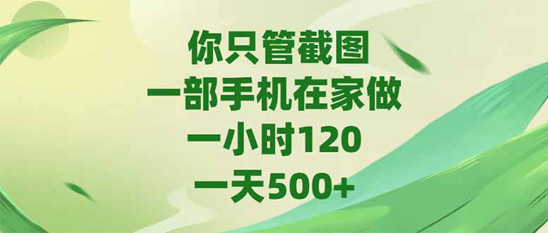 你只管截图，一部手机在家做，一小时120，-天500+-优创网