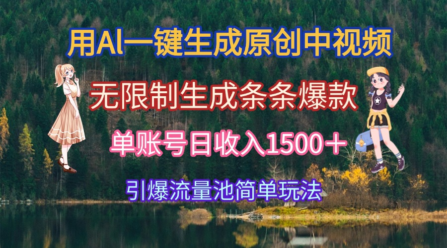 用Al一键生成原创中视频，无限制生成条条爆款，单账号日收入1500＋引爆…-云阁资源网