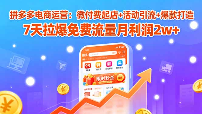 拼多多电商运营：微付费起店+活动引流+爆款打造 7天拉爆免费流量月利润2w+-百盟网