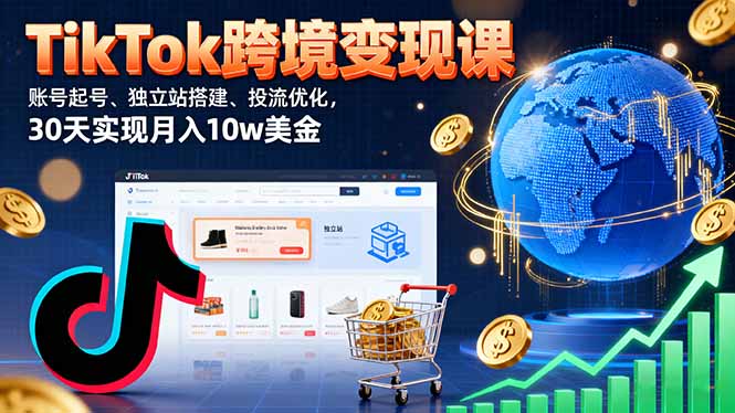 TikTok跨境变现课：账号起号、独立站搭建、投流优化，30天实现月入10w美金-百盟网