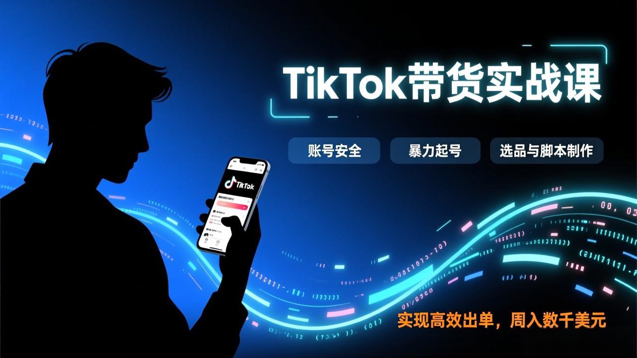 TikTok带货实战课，涵盖账号安全、暴力起号、选品与脚本制作，实现高效出单，周入数千美元-百盟网