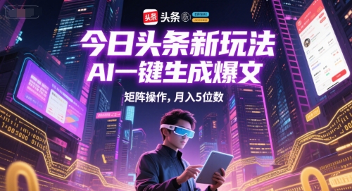 今日头条新玩法，AI一键生成爆文，矩阵操作，月入5位数-百盟网