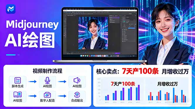 AI绘图照片开口说话视频制作：Midjourney+数字人，7天产100条月增收过万-百盟网