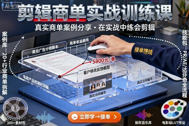 剪辑商单实战训练课，真实商单案例分享，在实战中练会剪辑-百盟网