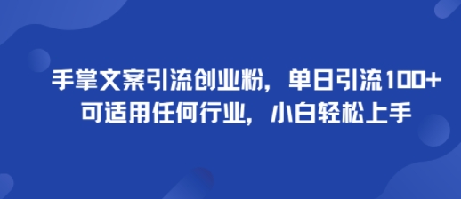 手掌文案引流创业粉，单日引流100+，可适用任何行业，小白轻松上手-百盟网